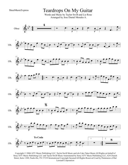 Teardrops On My Guitar For Oboe Sheet Music