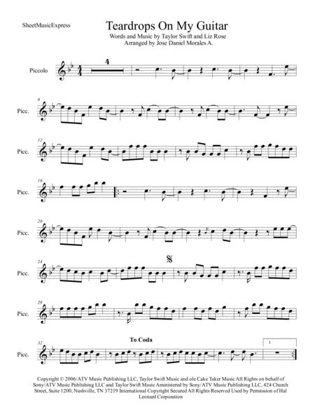 Teardrops On My Guitar For Piccolo Sheet Music