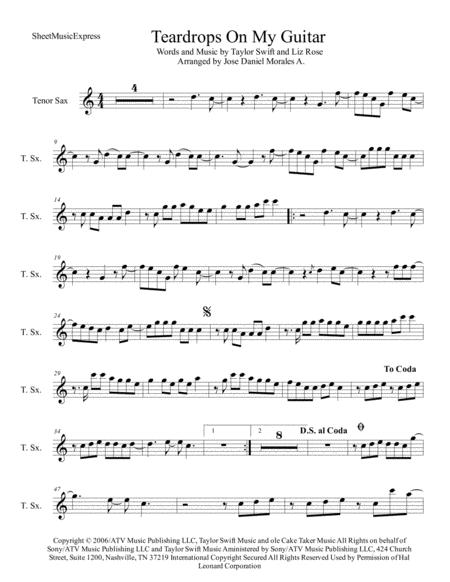 Free Sheet Music Teardrops On My Guitar For Tenor Sax