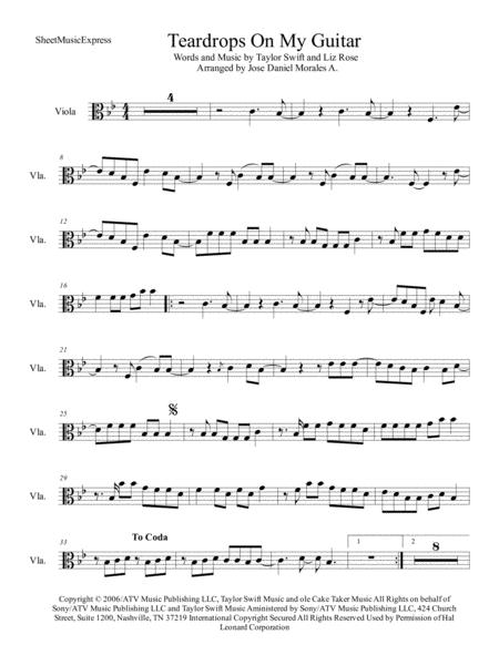 Free Sheet Music Teardrops On My Guitar For Viola