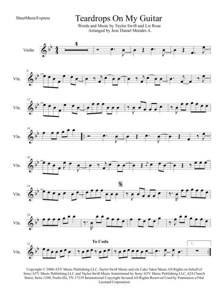 Free Sheet Music Teardrops On My Guitar For Violin