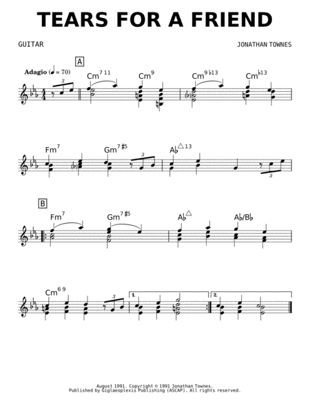 Tears For A Friend Guitar Sheet Music