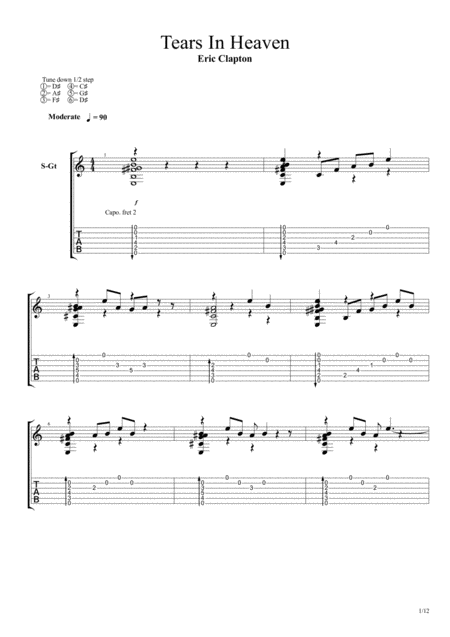 Free Sheet Music Tears In Heaven By Fingerstyle Guitar