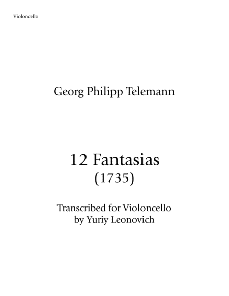 Telemann 12 Fantasias For Viola Da Gamba Transcribed For Cello Solo Sheet Music