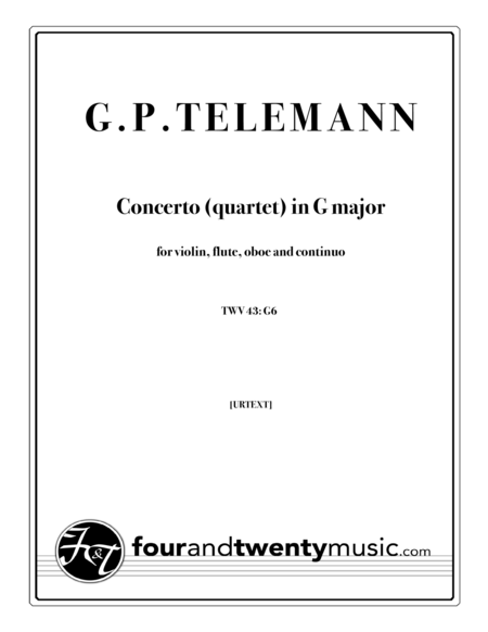 Telemann Concerto Quartet In G Twv 43 G6 Urtext Sheet Music