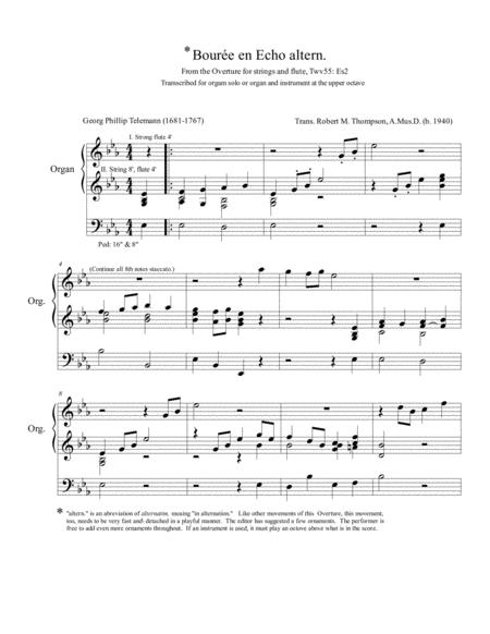 Telemann Echo For Organ Transcribed From An Orchestral Overture Sheet Music