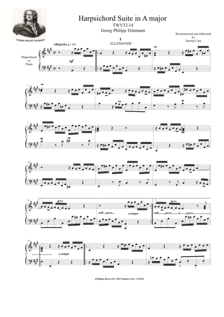 Telemann Harpsichord Or Piano Suite In A Major Twv32 14 Sheet Music