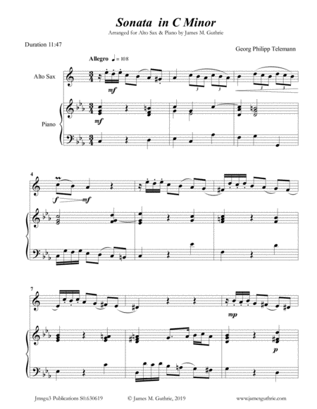 Telemann Sonata In C Minor For Alto Sax Piano Sheet Music