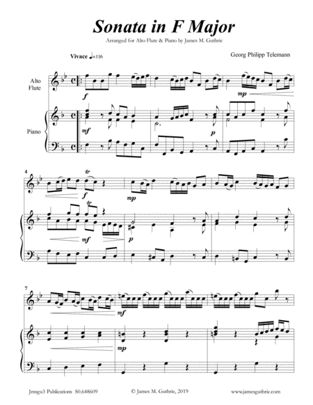 Telemann Sonata In F Major For Alto Flute Piano Sheet Music