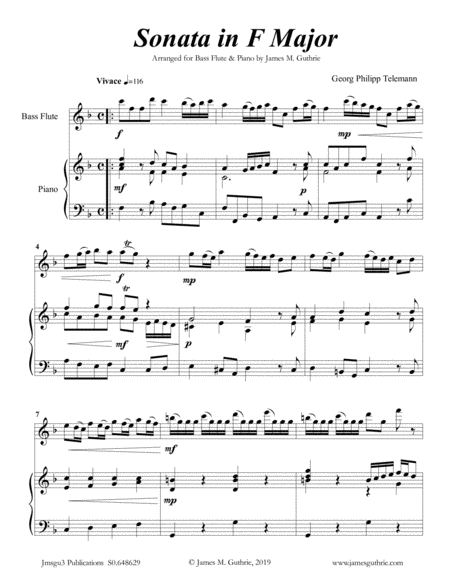 Free Sheet Music Telemann Sonata In F Major For Baritone Horn Piano