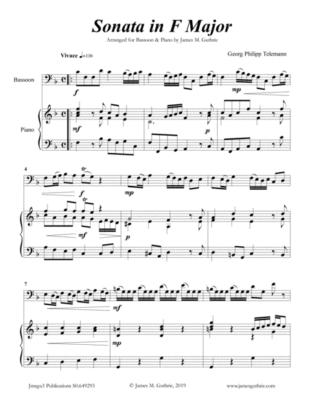 Telemann Sonata In F Major For Bassoon Piano Sheet Music