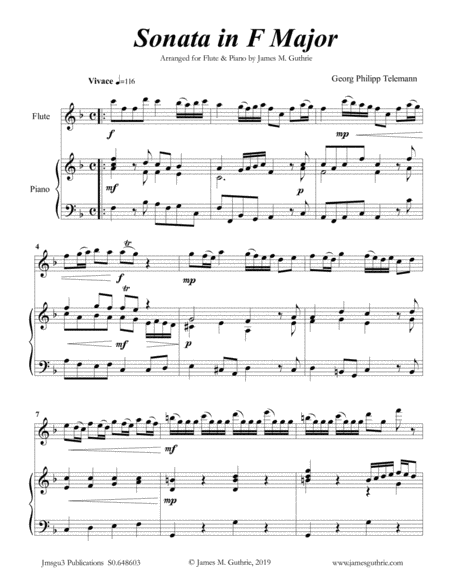 Telemann Sonata In F Major For Flute Piano Sheet Music