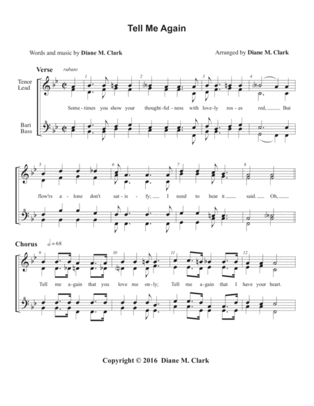 Tell Me Again Quartet Pricing Sheet Music