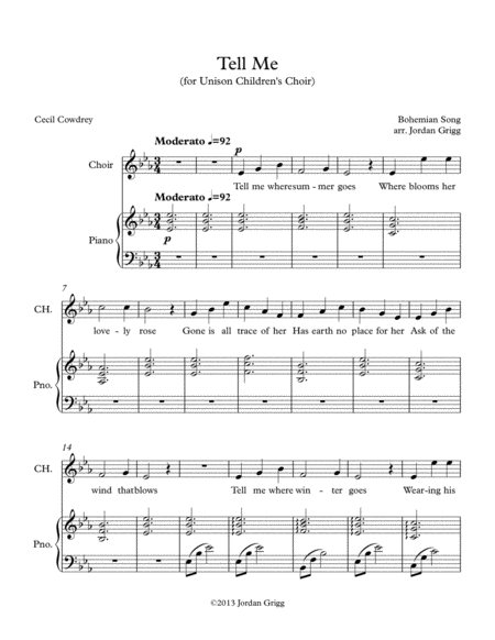 Tell Me For Unison Childrens Choir Sheet Music