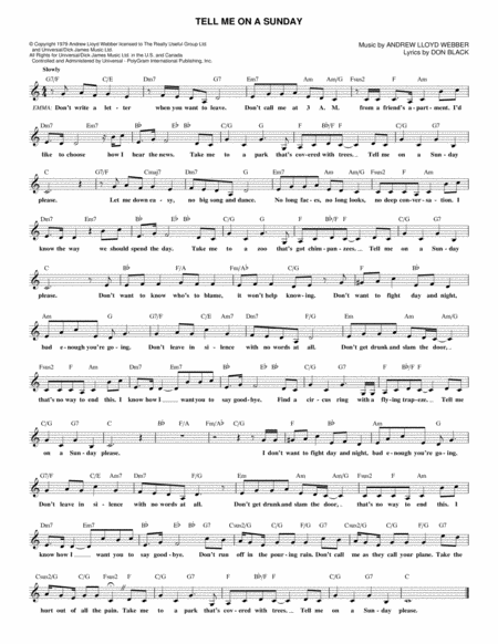 Free Sheet Music Tell Me On A Sunday