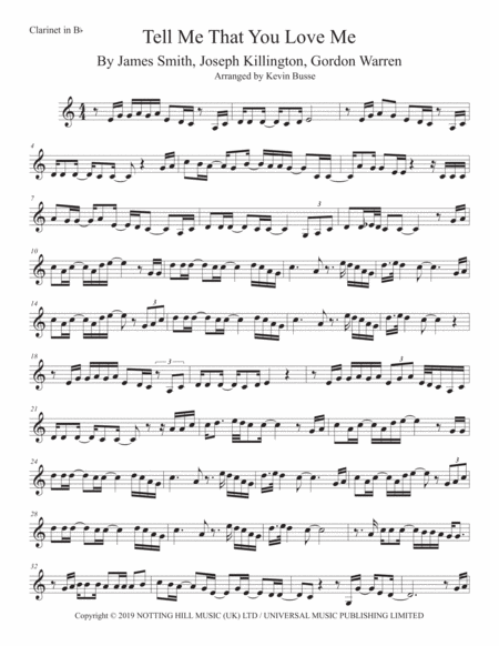 Tell Me That You Love Me Clarinet Easy Key Of C Sheet Music