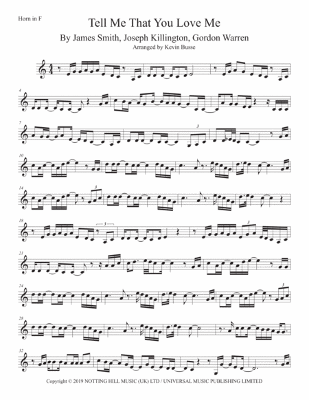 Tell Me That You Love Me Horn In F Easy Key Of C Sheet Music