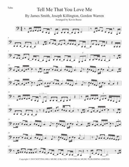 Free Sheet Music Tell Me That You Love Me Tuba Easy Key Of C