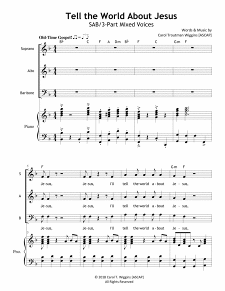 Tell The World About Jesus Sab Sheet Music