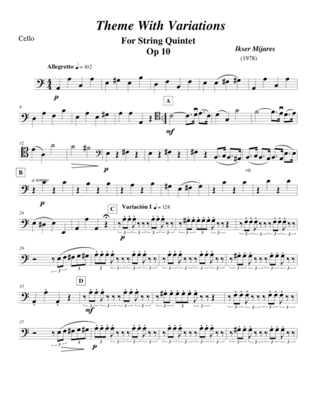 Free Sheet Music Tema Con Variaciones Cello