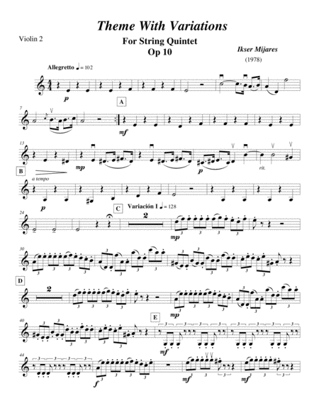 Tema Con Variaciones Violin 2 Sheet Music