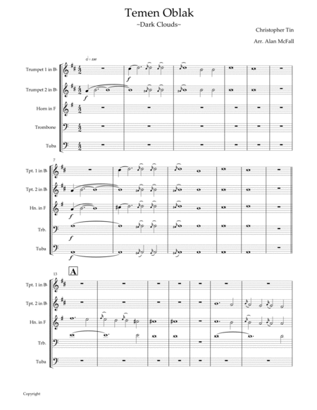 Temen Oblak For Brass Quintet Full Score Sheet Music