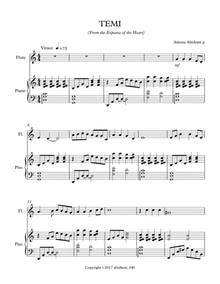 Free Sheet Music Temi A Native African Composition