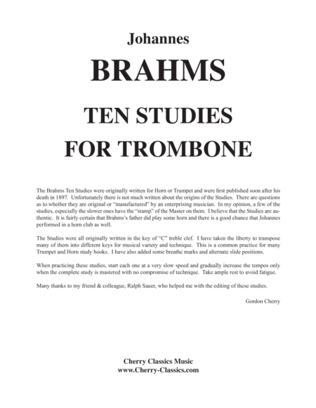 Ten Studies For Trombone Sheet Music