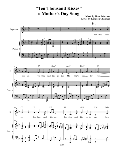 Free Sheet Music Ten Thousand Kisses Mothers Day Song