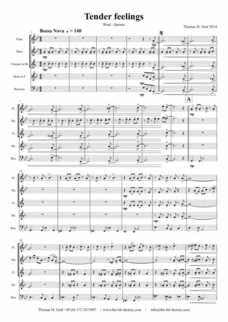 Tender Feelings Bossa Nova Wind Quintet Sheet Music