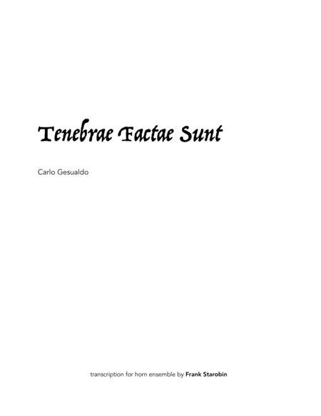 Tenebrae Factae Sunt For Six Horns Sheet Music