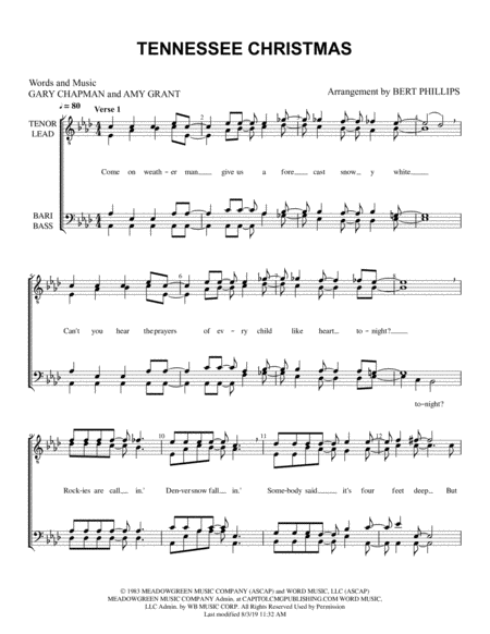 Tennessee Christmas Ttbb Barbershop Quartet Sheet Music