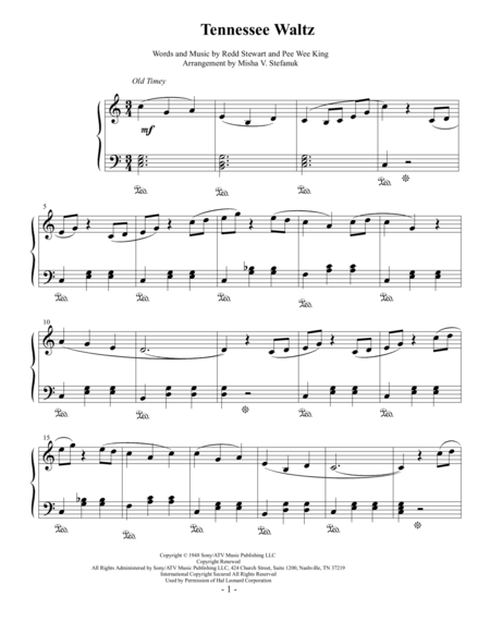 Free Sheet Music Tennessee Waltz Easy Piano Solo