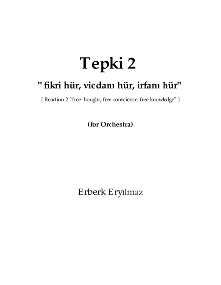 Tepki 2 Reaction 2 For Orchestra Score Sheet Music