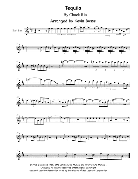 Free Sheet Music Tequila Bari Sax Solo