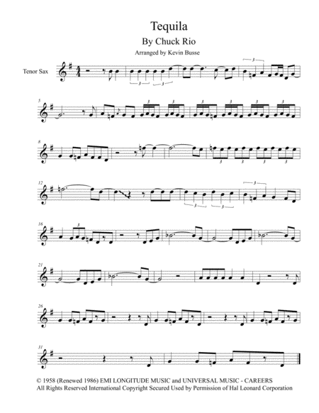 Tequila Tenor Sax Solo Sheet Music