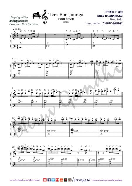 Free Sheet Music Tera Ban Jaunga Piano Arrangement Easy To Advanced