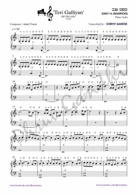 Teri Galiyan Piano Arrangement Easy To Advanced Sheet Music