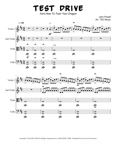 Test Drive From How To Train Your Dragon Beginning Strings Sheet Music