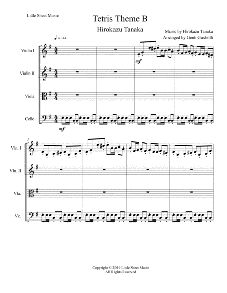 Tetris Theme B String Quartet Sheet Music