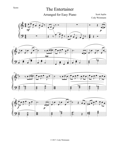 Th Entertainer Arranged For Easy Piano Sheet Music