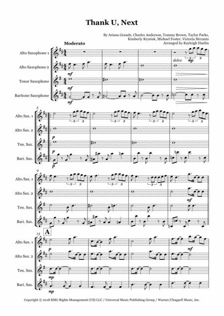 Thank U Next By Ariana Grande Saxophone Quartet Aatb Sheet Music