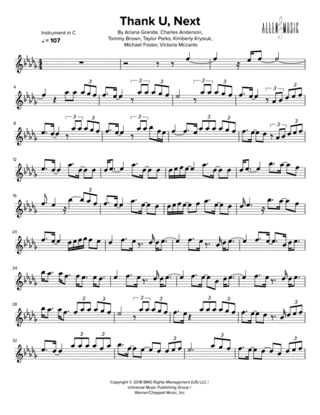 Free Sheet Music Thank U Next C Instruments