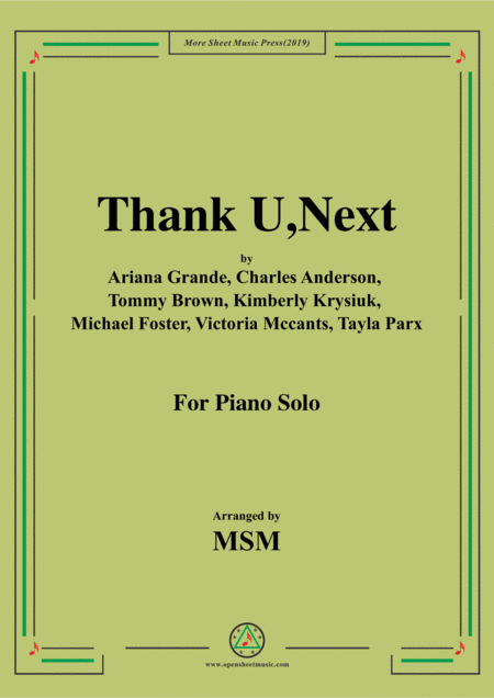 Thank U Next For Piano Solo Sheet Music