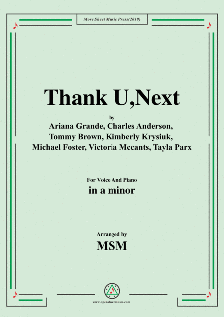 Thank U Next In A Minor For Voice And Piano Sheet Music