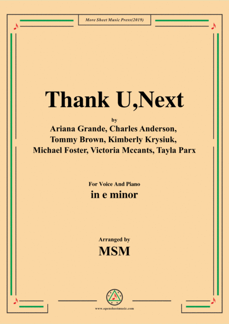 Thank U Next In E Minor For Voice And Piano Sheet Music