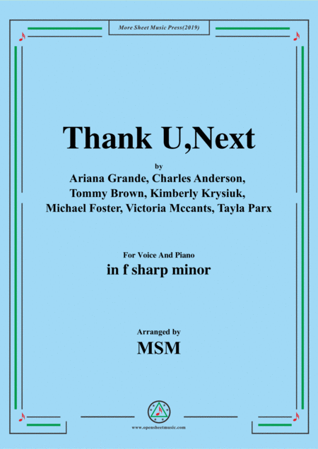 Thank U Next In F Sharp Minor For Voice And Piano Sheet Music