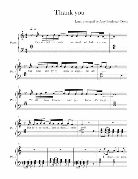 Thank You Acoustic Sung By Lena For Beginner Piano Solo Sheet Music