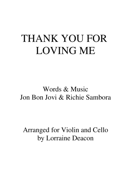 Thank You For Loving Me String Duo Violin Cello Sheet Music