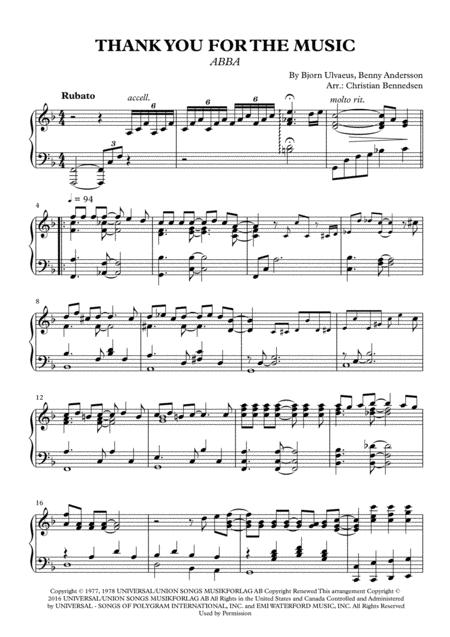 Free Sheet Music Thank You For The Music Piano Solo